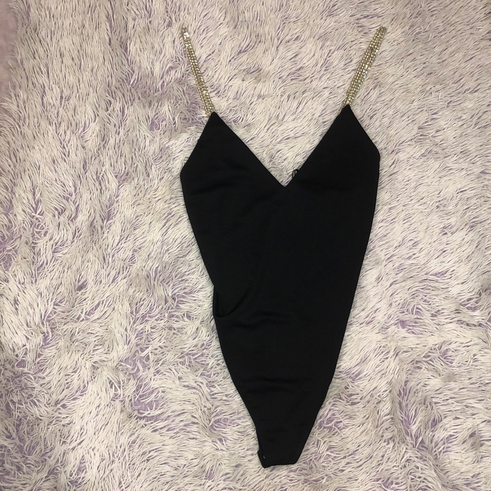 Black one piece with diamond straps
